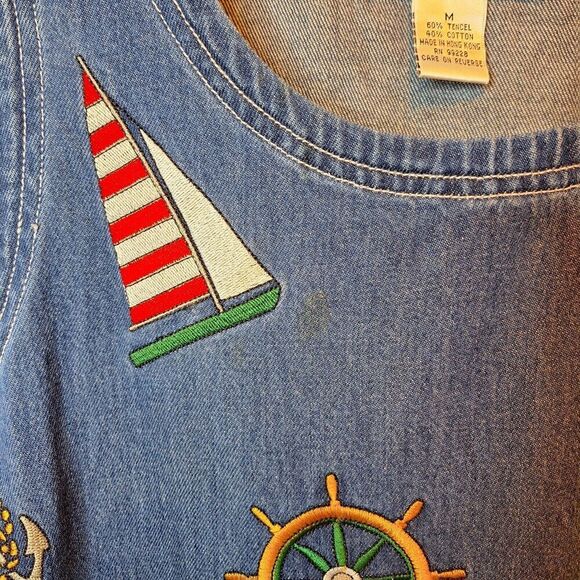 Castles Sport Novelties Size M Womens Nautical  Print Denim Jean‎ Jumper Vintage - Picture 5 of 11